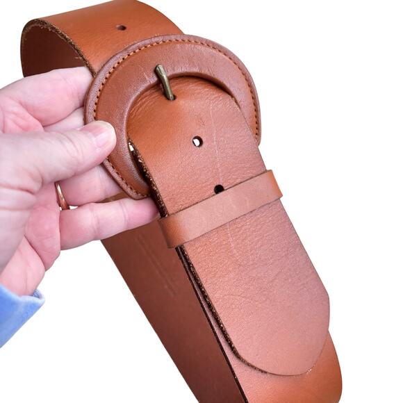 Anthropologie leather belt size S British camel tan wide waist adjustable chic - Picture 8 of 8